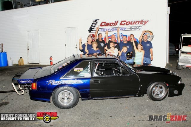 Rich Bruder ran the table in 275 Drag Radial qualifying number one with a 4.63 @ 157. He met with Ron Rhodes who put up a game effort with a 4.72 @ 147 with his small block nitrous Camaro, it just wasn't enough to stay out front of the Garrett turbo powered Mustang of the Bruder Brothers.