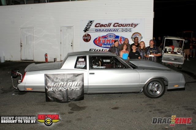 Marc McCloud is now a repeat winner at the Yellow Bullet Nats after winning last year earning another win for the NA Mafia. He met with number one qualifier John Keesey's turbocharged Mustang putting a tree on Keesey for a holeshot win. His 5.211 @ 134 bested  Keesey's  5.209 @ 142.