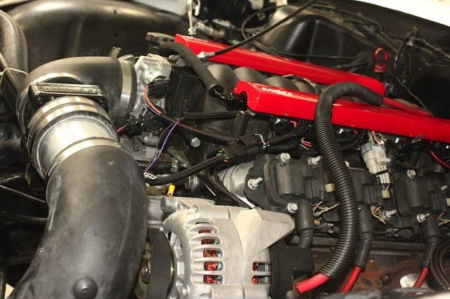 Our finished installation - less wiring, more performance, and that gorgeous MSD red finish under the hood. What's not to love?