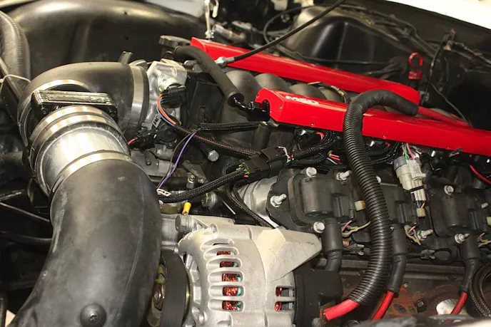 Our finished installation - less wiring, more performance, and that gorgeous MSD red finish under the hood. What's not to love?