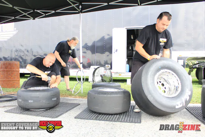 The Mickey Thompson crew is here providing tires service with plenty of stock on hand for this event. They will have a busy weekend as the pits are quite full already with more racers coming in.