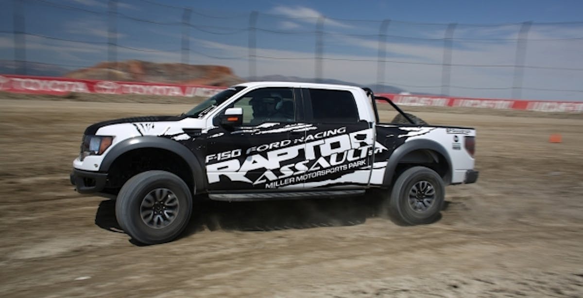 The Off-Road Short Course was the first chance to feel the Raptor land off a jump and practice driving it at any real speed.