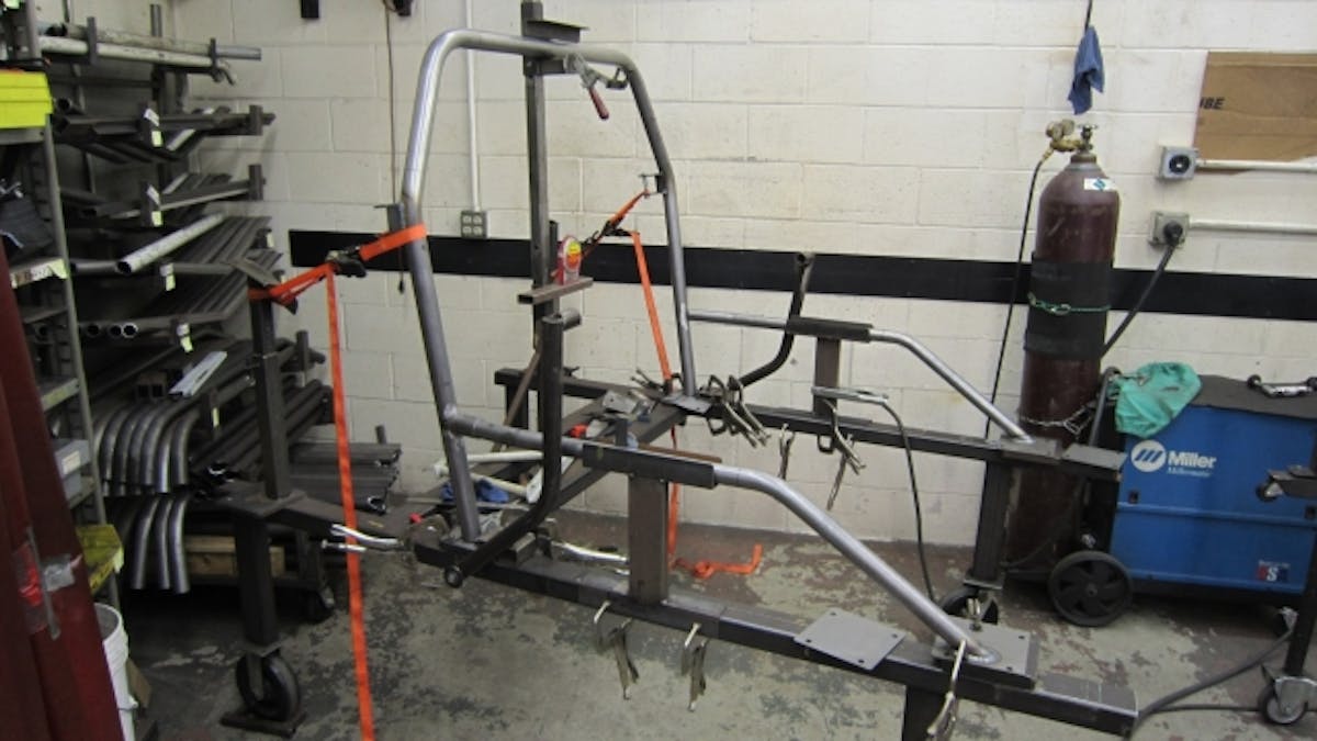 The roll bar is fabricated on an assembly jig at Maximum Motorsports to ensure the roll bar will fit perfectly during installation.