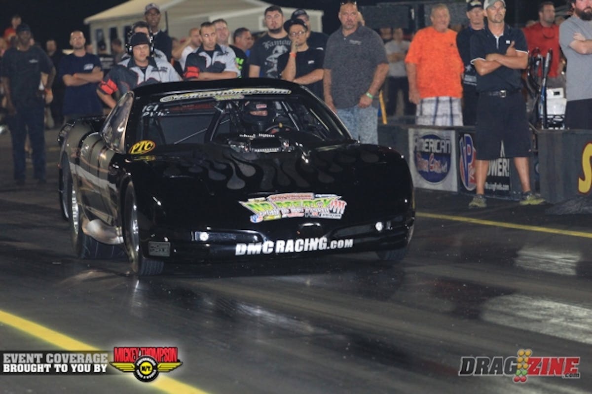 We had the first round qualifying of PTC Radial vs. the World tonight starting at 8:30 with 37 cars in class today with Paul Major  earning top qualifier with a 4.25 at 186.98 MPH. Keith Berry ran a new personal best 4.285 at 184 for second spot. Mark Woodruff, The Kevin Mullins and Fran Meshaw round the top five.