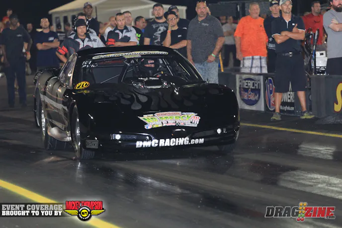 We had the first round qualifying of PTC Radial vs. the World tonight starting at 8:30 with 37 cars in class today with Paul Major  earning top qualifier with a 4.25 at 186.98 MPH. Keith Berry ran a new personal best 4.285 at 184 for second spot. Mark Woodruff, The Kevin Mullins and Fran Meshaw round the top five.