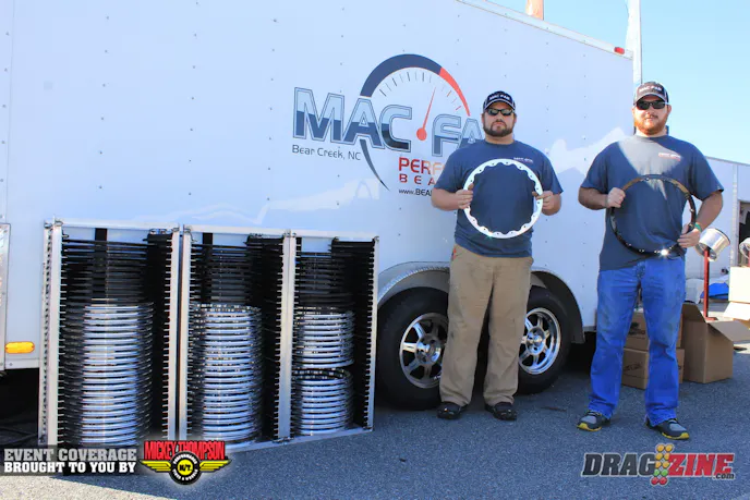 The Mac Fab Performance Beadlocks crew is on hand this weekend once again proving beadlock conversions and welding services for racers in need. They were instrumental in getting Shawn Ashe fixed up last night by swapping out the center of a Holeshot wheel and and outside beadlock that was damaged in a Wednesday night indecent with the wall. They are also a sponsor of Outlaw 275 vs. 28's along with Precision Turbo and Engine.