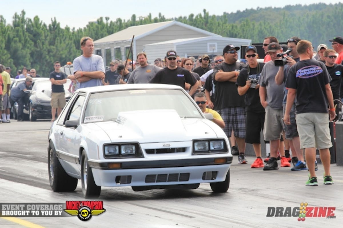 Chris Lancaster is knocking on the four second barrier after qualifying number one in Ultimate Street with a 5.012 at 144 MPH. He swapped the drivetrain from his 1965 model into this four eyed fox.