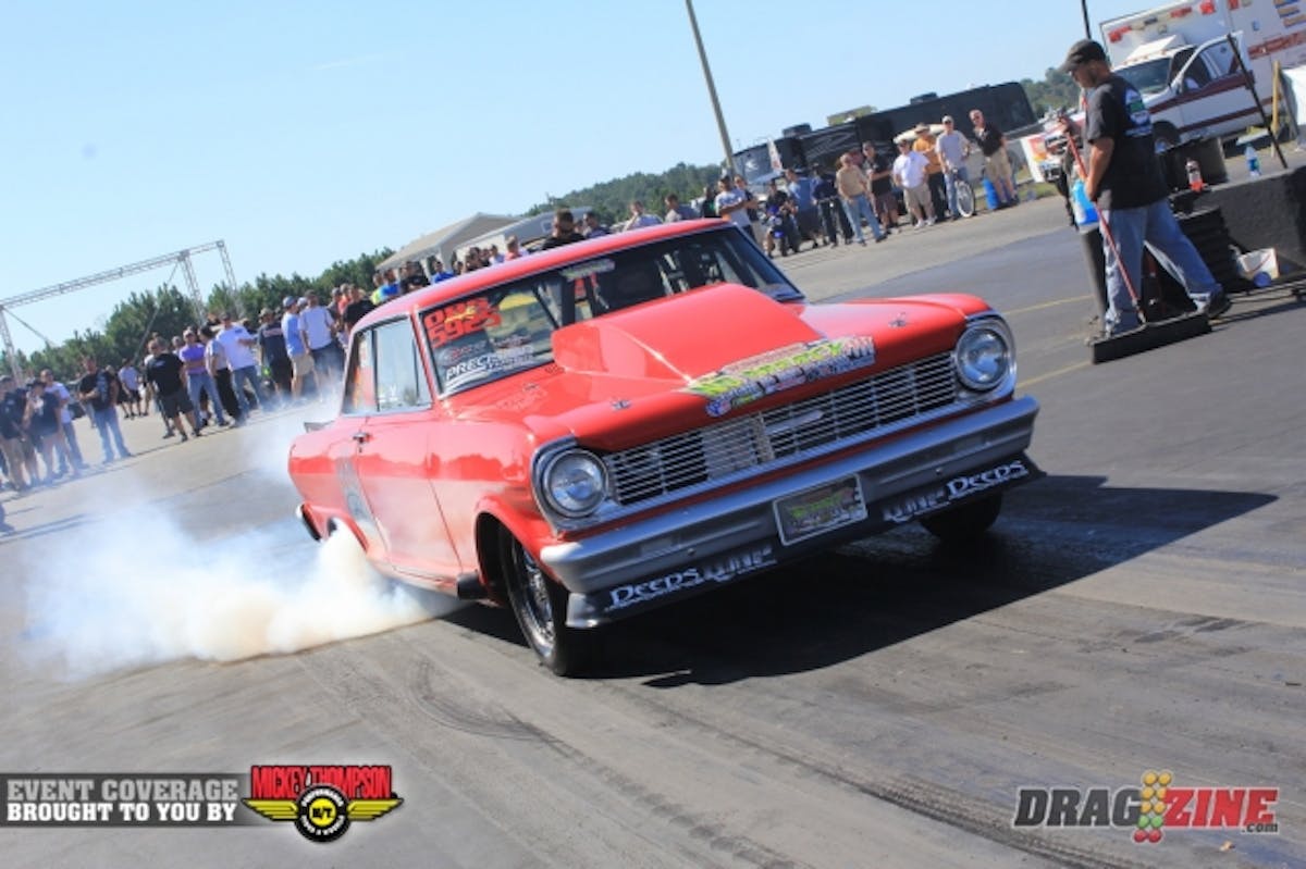 Ryan “Toaster” Jones bolted some little 235 MT radials on about two months ago for the WCHRA Outlaw 8.5 class and picked the car up from 4.90’s to knocking on the 4.70’s with a best ET of 4.802 here at No Mercy IIII. He is in the finals here going up against Mike Fratena with lane choice.