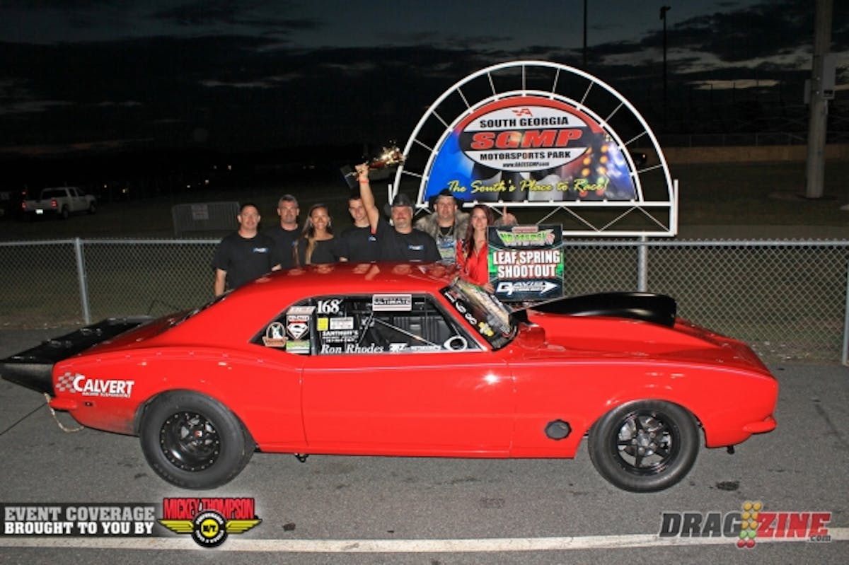 Capslock Oil Co. Leaf Spring winner Ron Rhodes had a great weekend setting a new best ET and faltering only once in four round of eliminations against Cypress, Texas racer Jason Michalak, both cars struggled for traction this afternoon. Rhodes ran a pair of 4.77's then a .74 flat on a single for lane choice on a against John McDonough. McDonough hurt the engine on his semi final pass and bowed out of the final giving Rhodes the win.