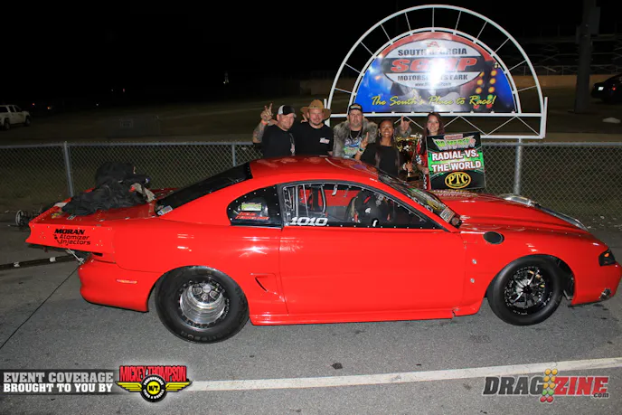 There was some great competition  and some real upsets this weekend in PTC Radial vs the World with Kevin Mullins earning the win and a new record with a 4.208 Mullins was quicker every round Sunday meeting up with Candido Sanchez in the final running a 4.29 at 189 MPH for the win. The High Point North Carolina racer runs a 1997 Mustang with a 521 cubic inch Hemi few by twin turbos.