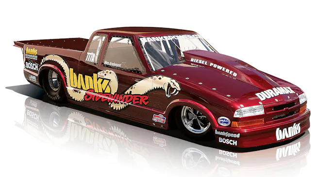 Once again, Banks was a head of the curve. This 2007 S-10 drag truck is able to produce 1,250 horsepower almost as cleanly as a factory gasoline street car. The first pass down the track at an NHRA event, most spectators didn't even know it was a diesel!