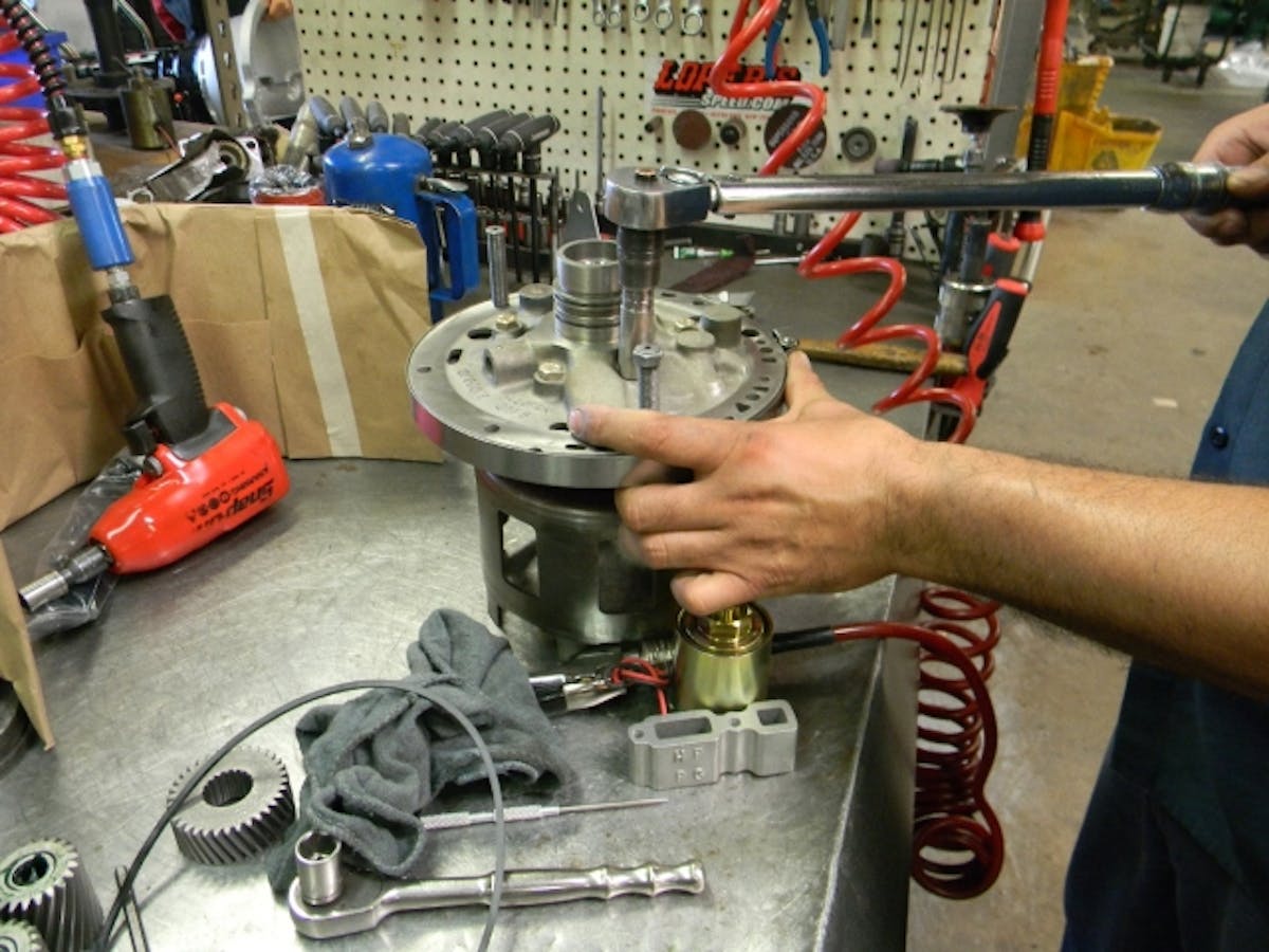 36) Front pump assembly action shot