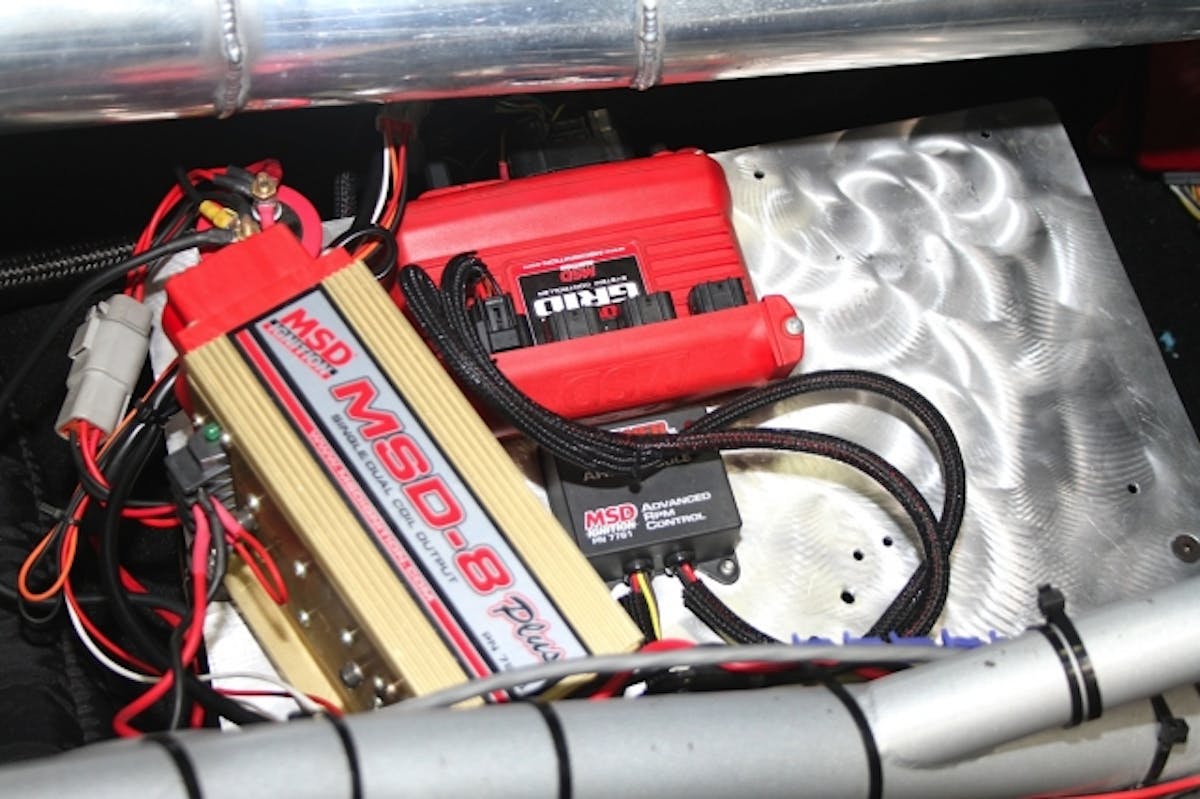 We combined the Power Grid timing controller with an MSD-8 Plus ignition box and Advanced RPM Control to ensure that we have enough spark to light the boosted air/fuel mixture from the starting line to the finish line.