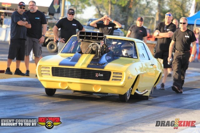 Robert Abbott is looking good so far with the new Pro Mid Camaro running a 4.36 at 144 MPH this afternoon on I believe the second or third run.