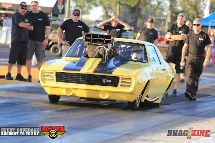 Robert Abbott is looking good so far with the new Pro Mid Camaro running a 4.36 at 144 MPH this afternoon on I believe the second or third run.