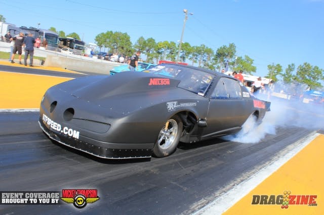 Frank Meshaw was the only car to make a good run in Pro Drag Radial and leads the field with a 4.503 ay 172 MPH.