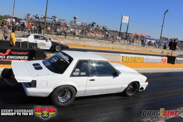Troy Pirez (far lane) paired up with Tony Alm in the second session of X275. Alm's single turbo small block bumped Pirez to second with a nice 4.775 at 152.41.
