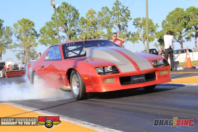 Will Stevenson landed second in Pro Drag Radial after two rounds with a 4.588 at 168 for the Procharged Steve Morris powered 84 Camaro.
