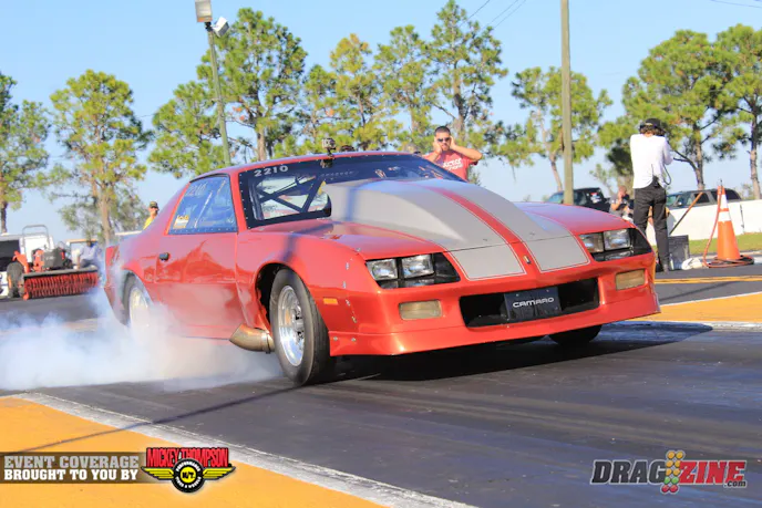 Will Stevenson landed second in Pro Drag Radial after two rounds with a 4.588 at 168 for the Procharged Steve Morris powered 84 Camaro.