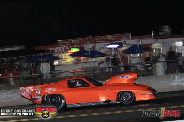 Jimmy Keen improved to first in Outlaw Pro Mod but suffered the same fate as Campbell and the team went to work after qualifying to make repairs.