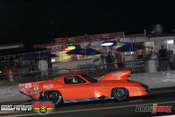 Jimmy Keen improved to first in Outlaw Pro Mod but suffered the same fate as Campbell and the team went to work after qualifying to make repairs.