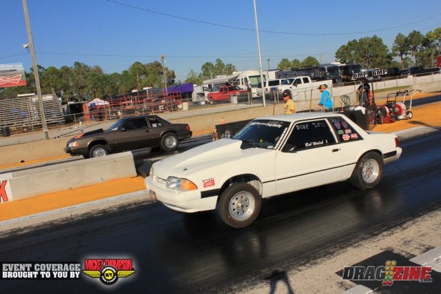 Bob Walsh (near lane) and Denise Sosa are here at their home track with Sosa pulling a nice .044 reaction time and earning the win as Walsh broke out trying to catch up.