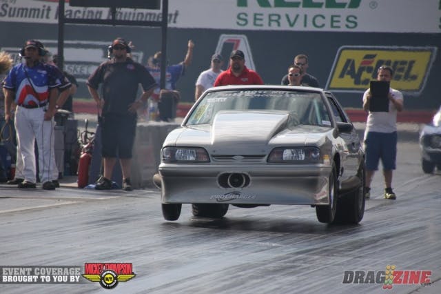 In VP Racing Fuels Outlaw Limited Street, the always-tough Dave Hinzman flat-footed his '87 Mustang to a 4.56 at 168 mph to lay claim to the third qualified spot.