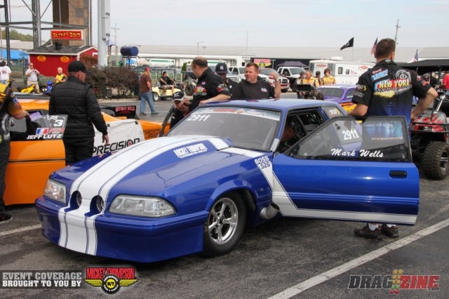 In the first round of Outlaw 10.5, presented by LaFontaine Automotive, Mark Wells blistered the track with a 4.11 at 198 mph, the fastest run in the history of Outlaw 10.5 racing, and advanced over Tom Kempf, who put up a 4.36. Jim Brown brought a 4.30 to the table for the win over Jeff Castaldo’s 5.11; Scott Lowery stopped the clocks at 4.29 to take the win light against Chris Cadotto, who put up a 4.81. 