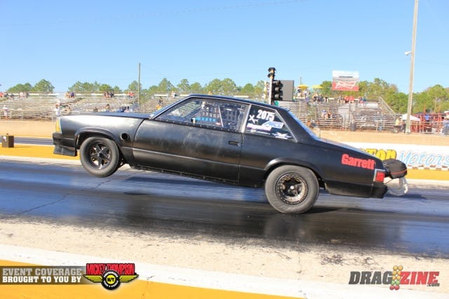 Eric Kenward launched hard in his match with Billy “Ticket Taker” Driscoll though Driscoll’s car is obscured by the Malibu he went up as well. Driscoll pedaled the car but it bounced high and came down hard near 150 feet out ending his day.