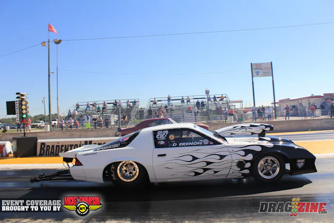 Dave Boger (far lane) pulled a holeshot upset over Dave French in Outlaw 632 running a 4.82 at 149 after qualifying fourteenth. French was off pace his qualifying ET running a 4.80 at 147.