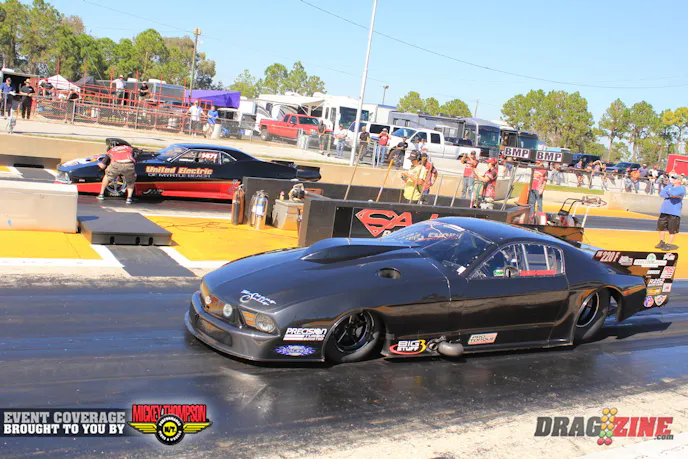 Josh Klugger made his first three second pass in Pro Mod today posting a 3.984 at 195.99 taking the round over Chris Russo.