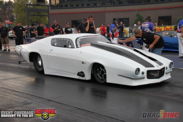 In his PTP Racing-tuned 70 1/2 Camaro, Steve Summers flew into the fifth spot in the first round of qualifying in Pro Line Racing Outlaw Pro Mod with a 6.05 at 250 mph.