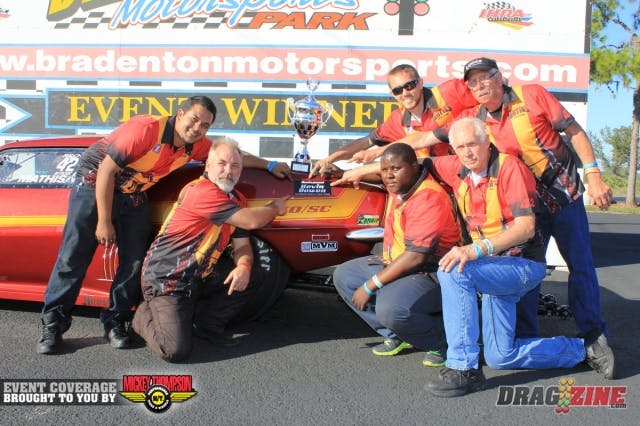 Chris Patrick was driving for Robert Mathis this weekend and the team took this one home for Kevin Bowen a long time friend and Pro Nitrous crew chief for Bob Rahaim. Kevin was a big help to this team as well and will be sorely missed by the community. He died in a single car accident coming home for a long weekend at the track near his home in Roxboro, North Carolina.