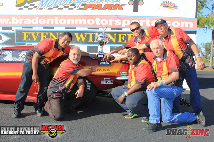 Chris Patrick was driving for Robert Mathis this weekend and the team took this one home for Kevin Bowen a long time friend and Pro Nitrous crew chief for Bob Rahaim. Kevin was a big help to this team as well and will be sorely missed by the community. He died in a single car accident coming home for a long weekend at the track near his home in Roxboro, North Carolina.