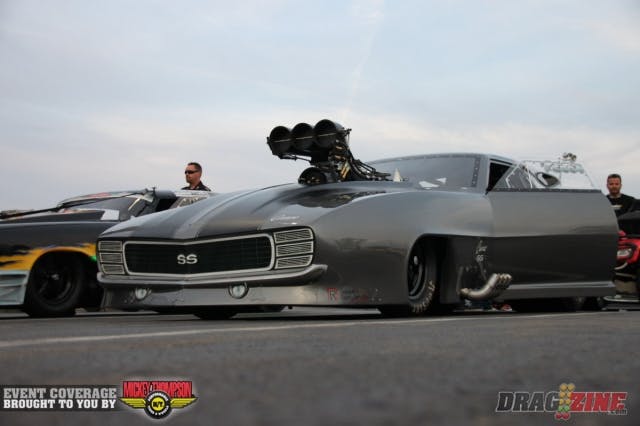 Also in round one of Pro Line Racing Outlaw Pro Mod, Jason Kalso put up a 6.43 to Tommy D’Aprile’s 6.66, and in the battle of the 70 ½ Camaros, Steve Summers ran a 6.04 and got by Ruben Tetsoshvia, who was left holding a bunch of steering wheel and forced to lift. John Decerbo’s 6.19 to Jimmy Cowan’s 7.52 sent him to the next round; Jason White got a single when Jim Bell, couldn’t make the call and Rocky DeLecce blistered the track with a 6.00 and went unopposed when Brian Robbins couldn’t make the call. Derek Hawker also went unopposed and ran 6.11 when Isaias Rojas of Puetro Rico couldn’t make the call. Keith Jackson ran an off-pace 8.74 when his opponent Scot Johnson couldn’t make the call and Jeff Lutz went 6.20 after Brian Vergotz couldn’t make the call. Top qualifier Dave Hance got a single and ran a 6.60 when Craig Braun couldn’t make the call.