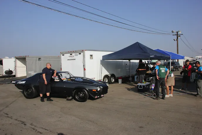 After going up and down hard in the second round of qualifying last night, True 10.5 championship frontrunner Al Jimenez missed the final qualifier due to a bent control arm. Today, the damage is repaired, and Al is looking sharp for his closeup.