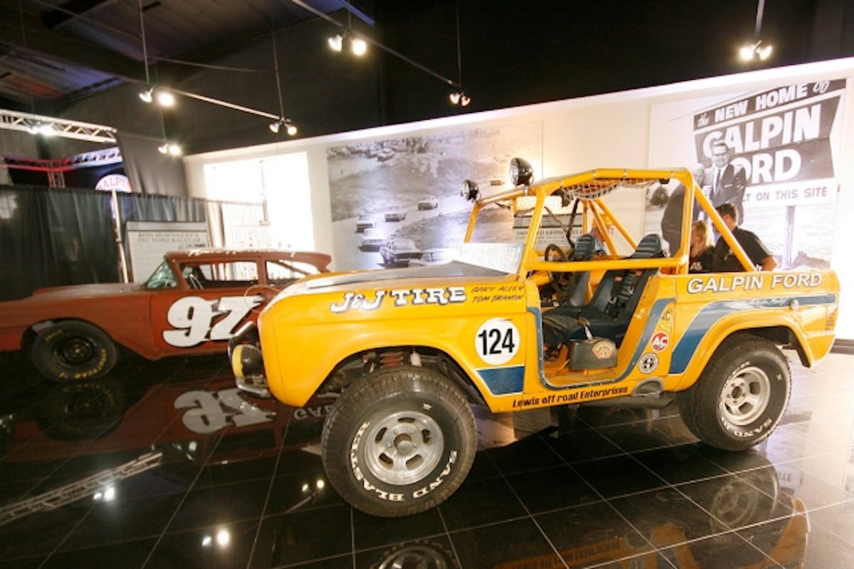 Galpin nostalgia includes purchasing and restoring race vehicles the dealership sponsored. This Baja Bronco is a recent acquisition.