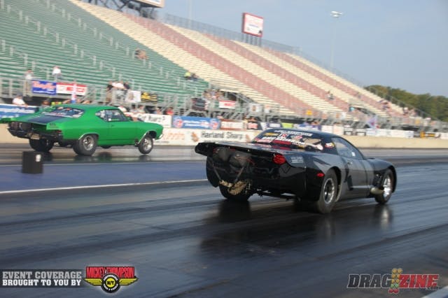 We reported yesterday that a band broke in Paul Major’s transmission during his burnout in the first round of qualifying for VP Racing Fuels Outlaw Limited Street/Drag Radial, but his crew pulled the transmission immediately after, and Dave Klaput from Proformance Racing Transmissions jumped in for repairs. For their efforts, they were rewarded with a 4.44 at 183 mph in today’s second round of qualifying, which put him in the third spot.