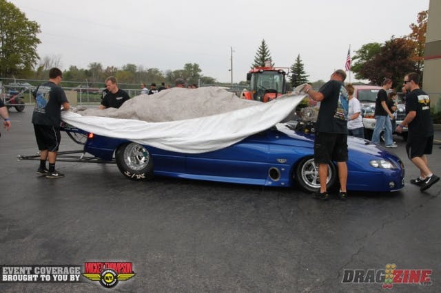 We are currently on a rain delay, facing a rather significant cell that is about 35 miles wide. The track's Bill Bader, Jr., Kurt Johnson and crew are closely monitoring the weather and have advised drivers, crew and spectators to sit tight to see what develops. Earlier today, a revision to the weekend's schedule was announced as a result of Sunday's forecast for heavy rain, and that included the decision to run two or possibly three qualifying sessions today, a final round of qualifying at 8 a.m. on Saturday, followed by first round of eliminations at 12 p.m. Saturday. We'll update as more information becomes available.