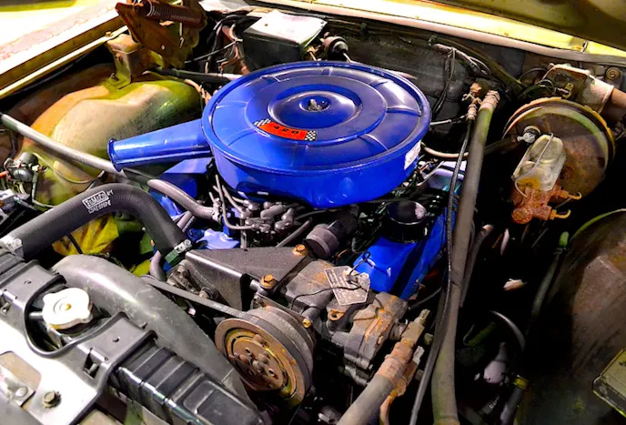 Clements decoded the big-block Ford mill to uncover the Q-code that revealed not only that is was the true 345HP powerplant, but also the reverse-stamped data tag with "TRANS 5" confirming the factory four speed.