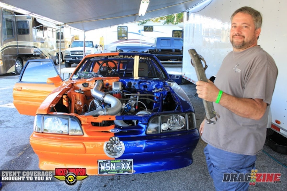 Dennis Lugo was having issues keeping the front tires on the ground in qualifying so he is bolting thirty five pounds on the nose.