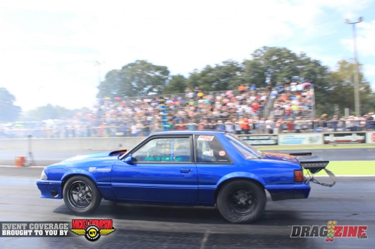 Dennis Lugo made a good call adding the weight to his Street Outlaw Mustang this morning as he made a straight run to a 7.84 at 161 MPH.