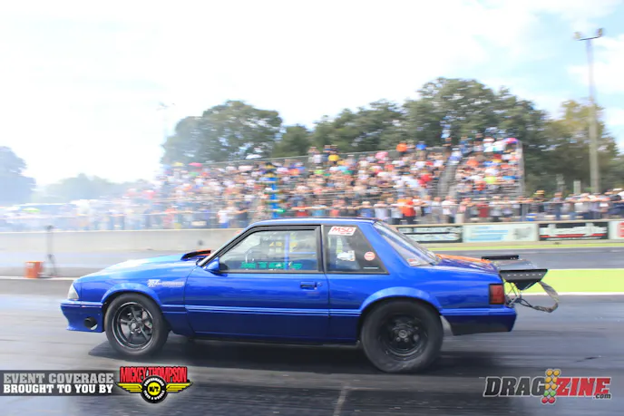 Dennis Lugo made a good call adding the weight to his Street Outlaw Mustang this morning as he made a straight run to a 7.84 at 161 MPH.