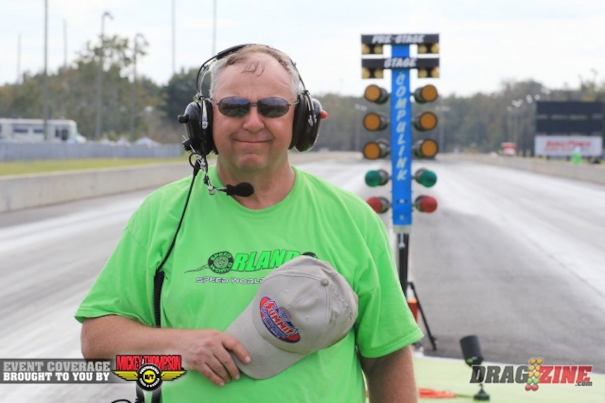 Richard Stetson has been the starter here for 33 years. He started under Carl Wiesenger and is happy to keep at it with Ozzy Moya as the new owner. I asked him about some of the most memorable moments here and got two stories. Back in 2007 Pat Musi was paired up with Ricky Carlos in the final and Ricky went red. Pat Musi always the showman stayed in it and got out of shape and crossed the centerline giving up the win to Carlos. At another World Street Nationals John Schalpi faced off in the final with Mike Moran who was having issues getting the car fired in the water box. If I recall correctly Moran has some plug wired mixed up and Schalpi was a true sportsman and waited. This was before autostart and courtesy staging and there was an extended burn down. At the green the race was finally on with Moran blowing the hood off past half track and went on to the earn the win in one hell of an exciting final round. If you are wondering, yes I was here for that event as well as the majority of the World Street Nationals events since the very first one.