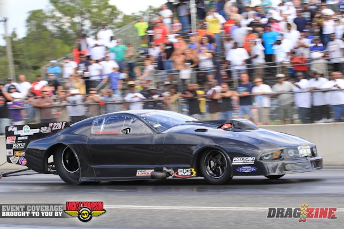 Kevin Fiscus had a single in round one of Super Pro Street due to opponent breakage. He ran it hard recording his first 5 second pass here with a 5.97 at 248.61 resetting his own track record MPH.