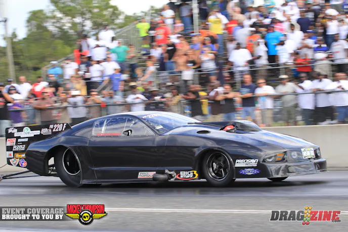 Kevin Fiscus had a single in round one of Super Pro Street due to opponent breakage. He ran it hard recording his first 5 second pass here with a 5.97 at 248.61 resetting his own track record MPH.