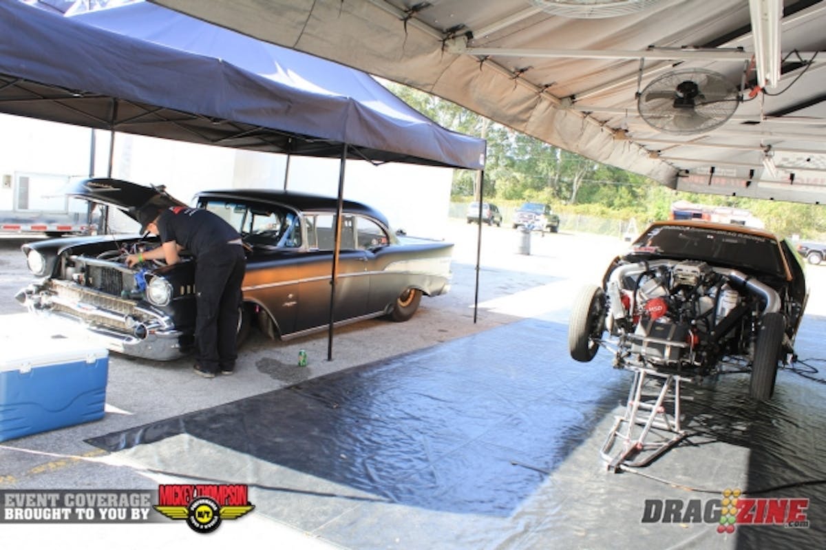 First in line in the Pro Street pits is Jeff Lutz Racing with a two car effort this weekend. Jeff will be driving the Camaro in Pro Street and the 1957 Bel Air in Heavy Street. Jeff tested the 57 to a 7.07 at 208 MPH yesterday.