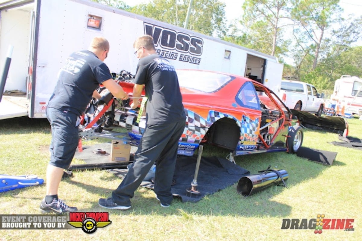 The Voss Racing Engines crew is running their 1992 T- Bird in 8.50 Index with Cory Voss driving. The car normally runs Outlaw 10.5 and Pro Street classes but the team is switching it up for a more relaxing weekend while waiting for their new car to be finished at Suncoast Race Cars.