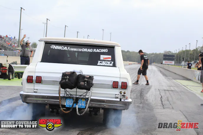     Rick Prospeno moved up to third in Street Outlaw running a 7.82 at 182 MPH in his box Chevy Wagon.