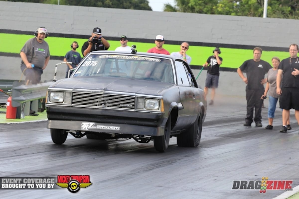 Eric Kenward make a nice run for third in Street Outlaw with a 7.88 at 182 but had issue with the chute deploying in the shut down with lifted the rear wheels off the track and sending him into the wall. Eric is not injured but the single turbo Malibu will require extensive repairs.